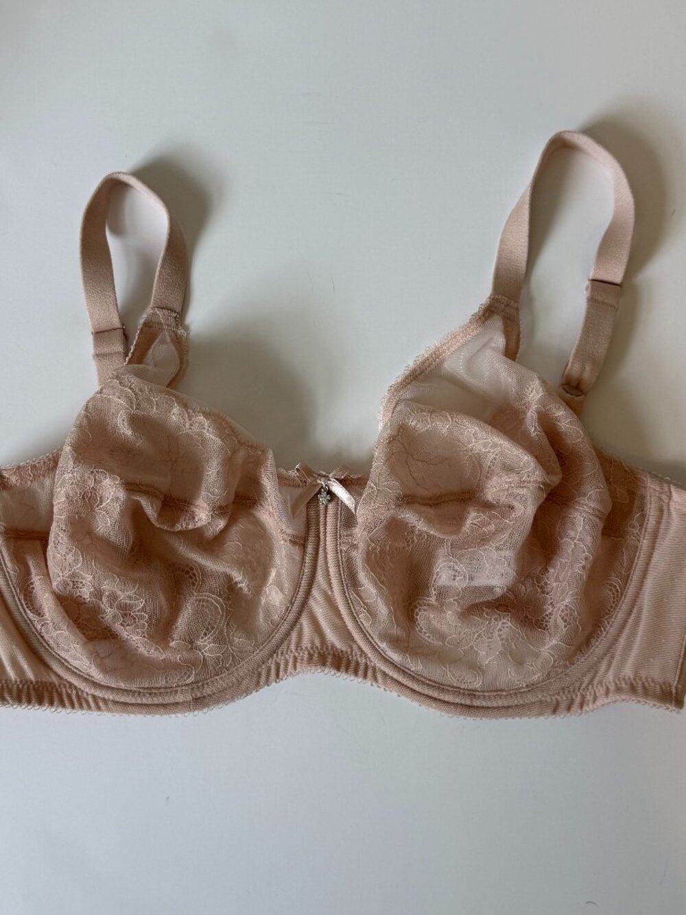 Wacoal 38DD Underwire Full Coverage Bra Beige Sheer Mesh Lace Floral Adjustable